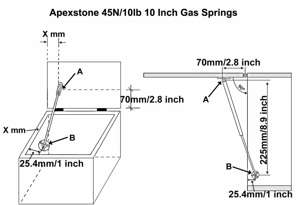 Apexstone 10inch-45N gas springs