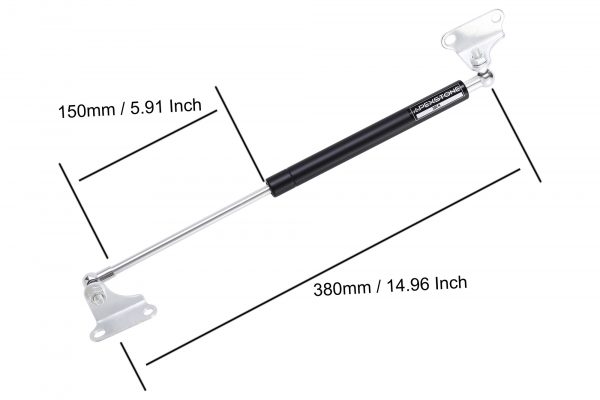 The extended length of gas struts for heavy lid is 14.96"(380mm), stroke 5.91"(150mm)
