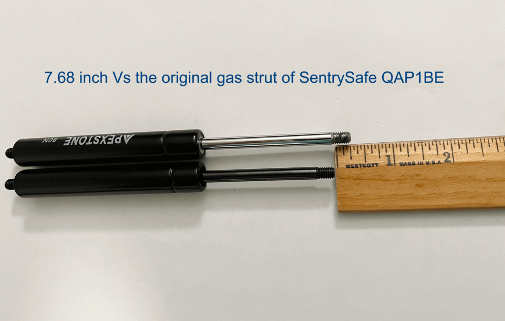 Difference between Apexstone 7.68" gas strut and SentrySafe QAP1BE gun safe gas strut