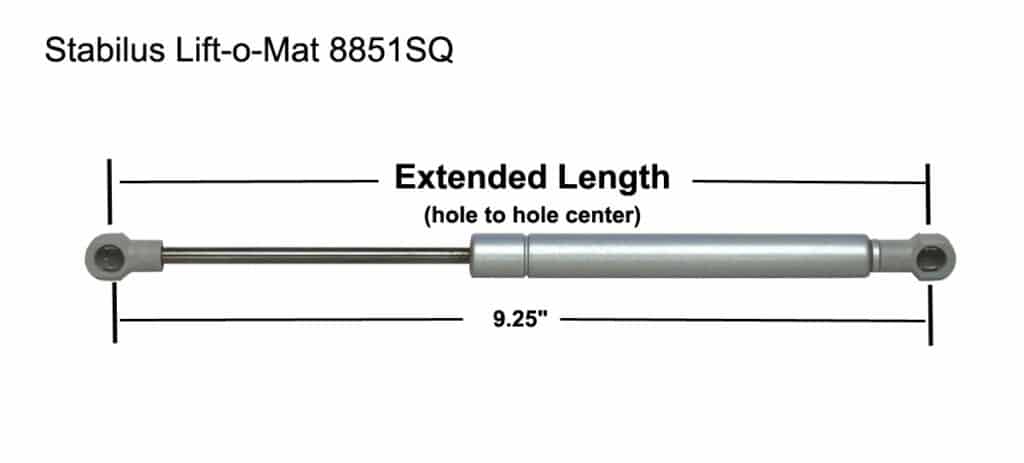 extended length for Stabilus Lift-o-Mat 4317UP, 4319UF, 8124UG, 8851SQ, 8879SS, 9945UG